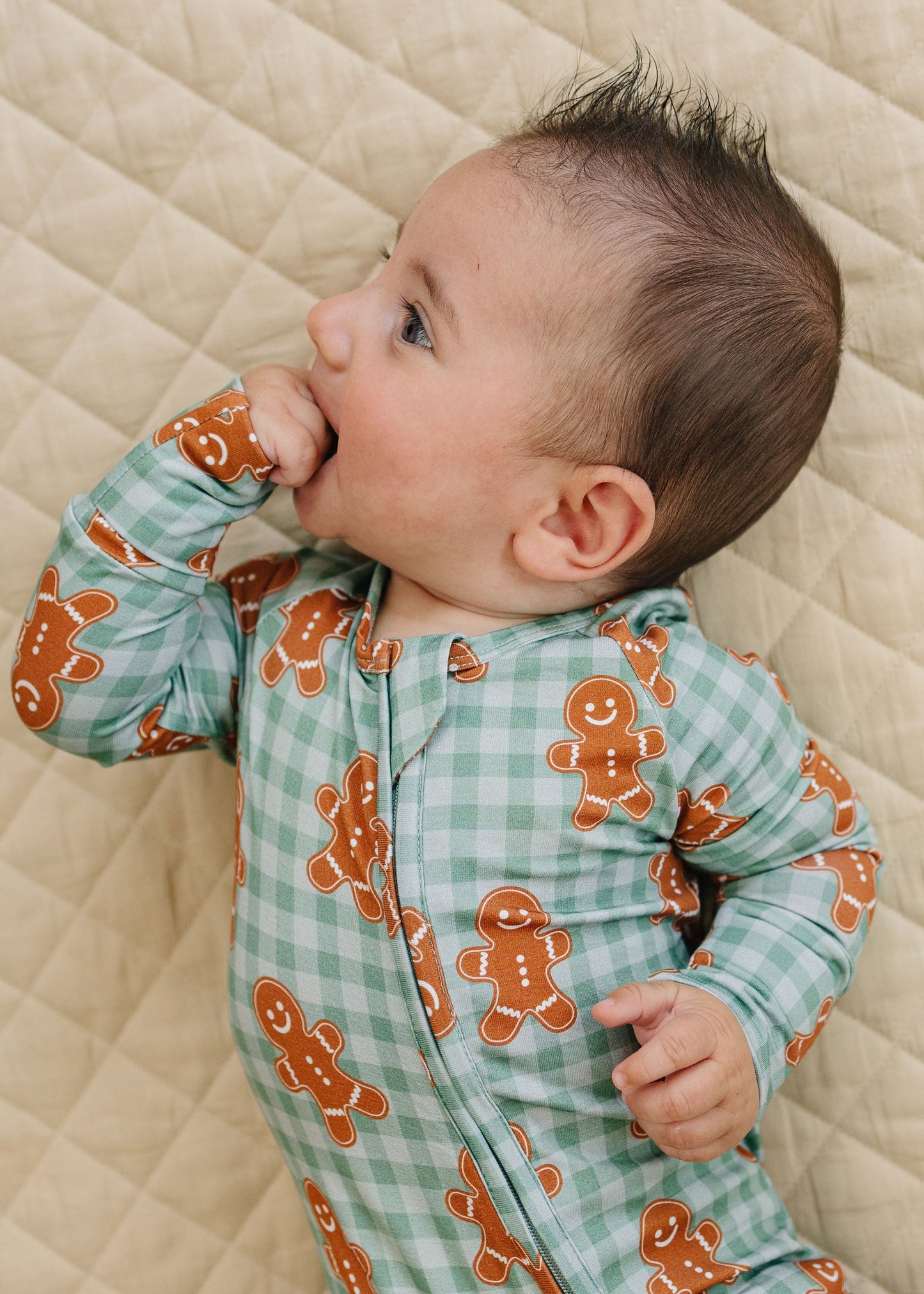 Gingerbread Gingham Bamboo Zip Sleeper