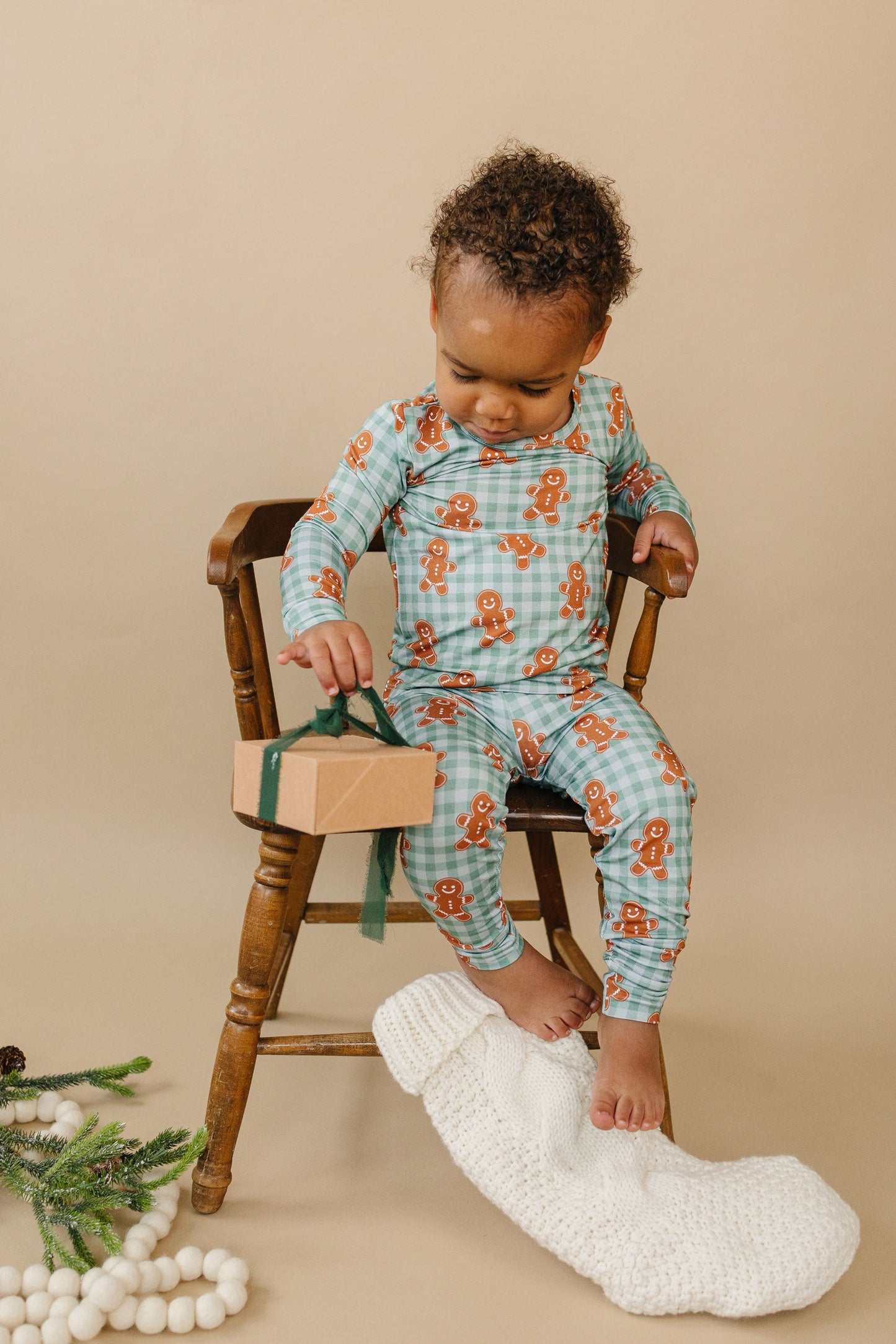 Gingerbread Gingham Bamboo Two Piece Pajama Set | Toddler & Kids