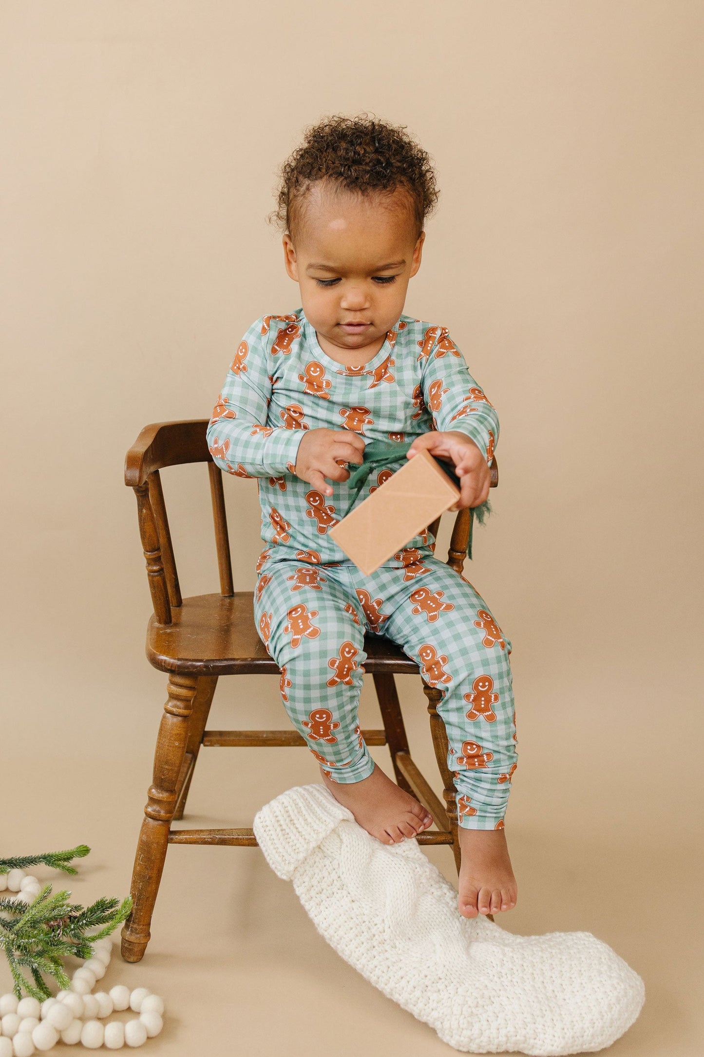 Gingerbread Gingham Bamboo Two Piece Pajama Set | Toddler & Kids