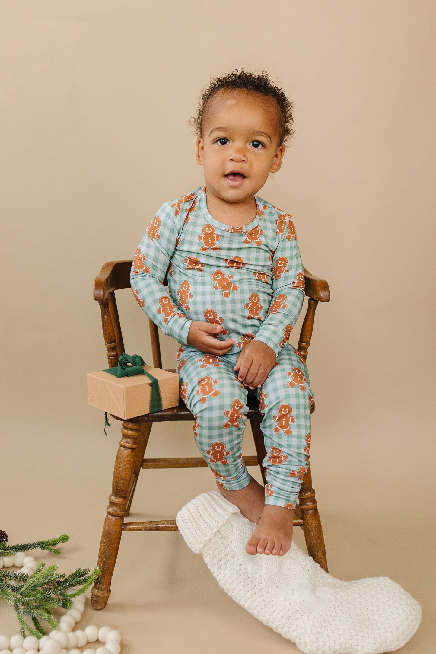 Gingerbread Gingham Bamboo Two Piece Pajama Set | Toddler & Kids