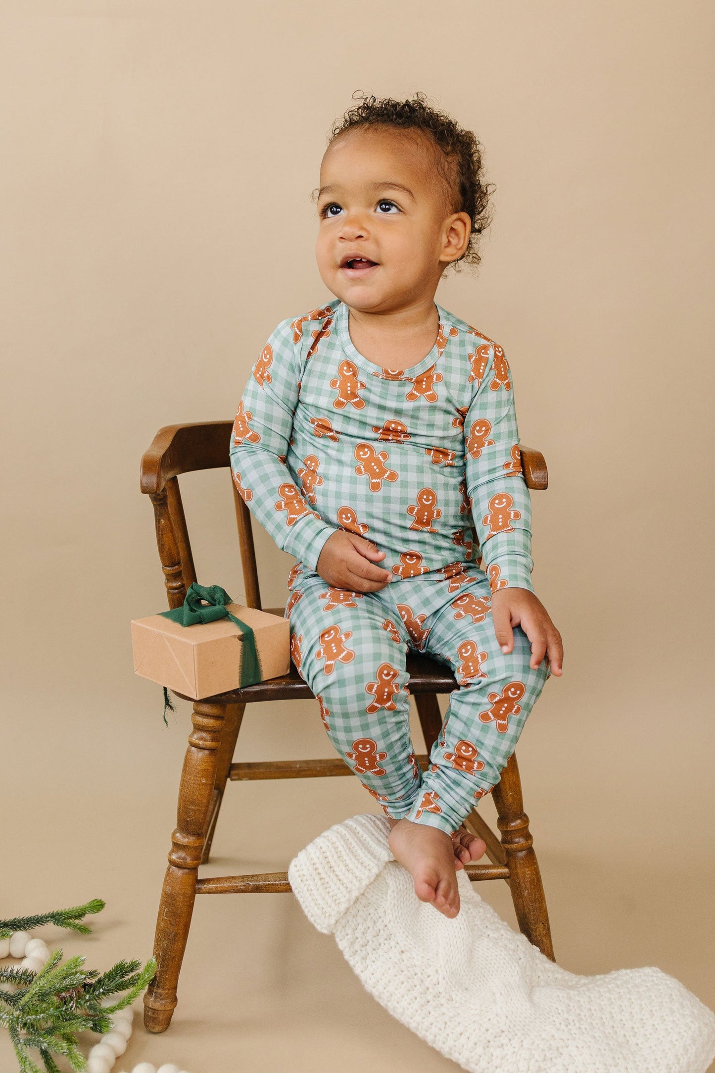Gingerbread Gingham Bamboo Two Piece Pajama Set | Toddler & Kids