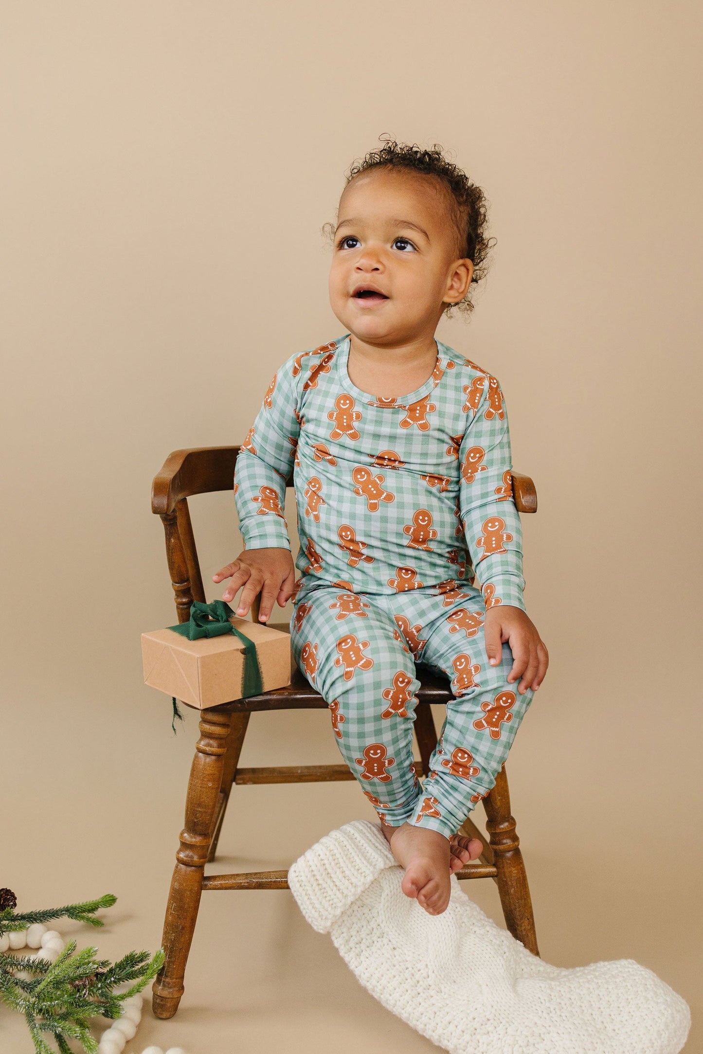 Gingerbread Gingham Bamboo Two Piece Pajama Set | Toddler & Kids