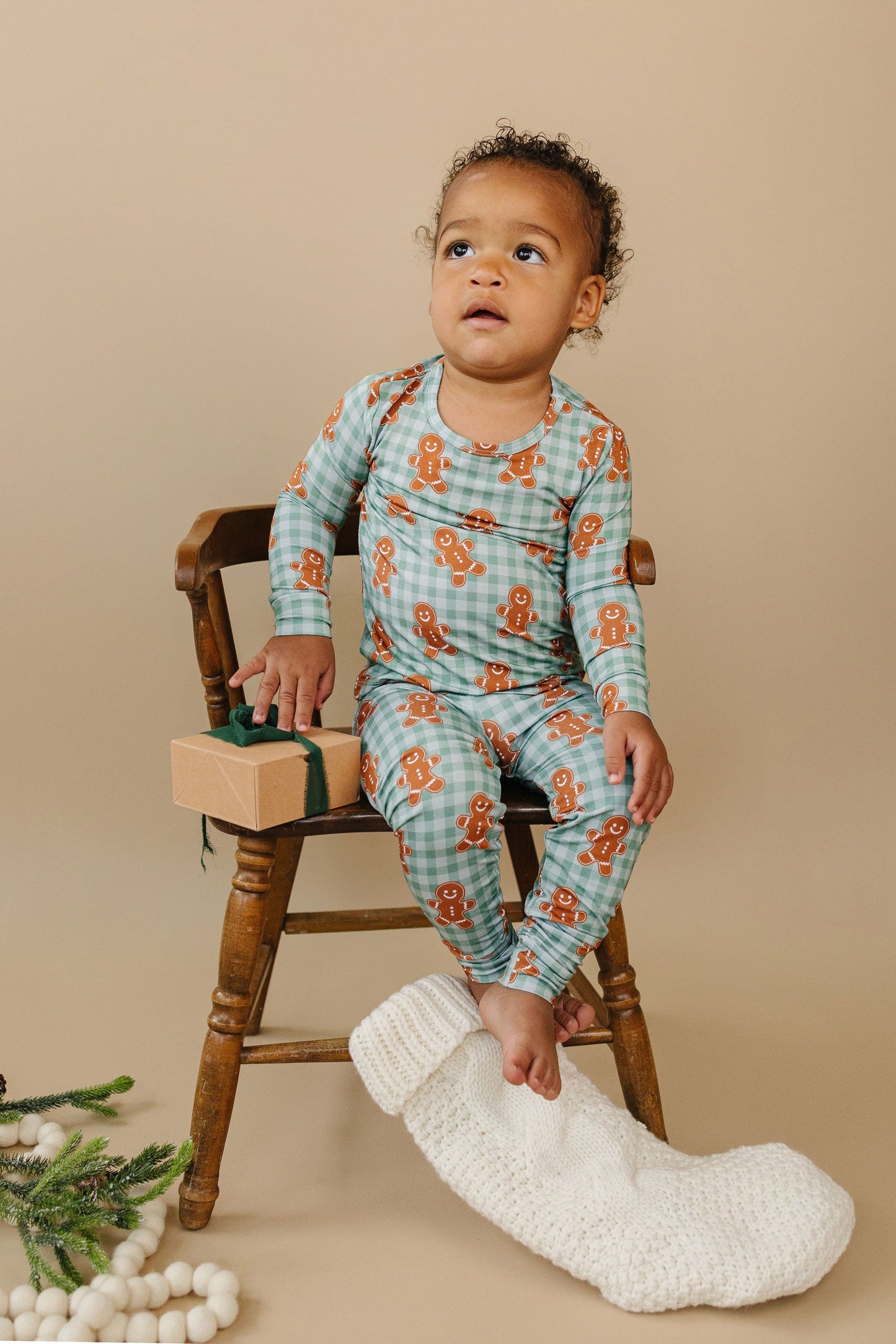 Gingerbread Gingham Bamboo Two Piece Pajama Set | Toddler & Kids