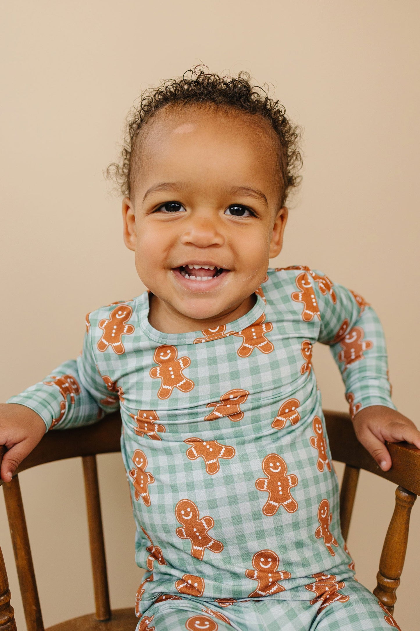 Gingerbread Gingham Bamboo Two Piece Pajama Set | Toddler & Kids