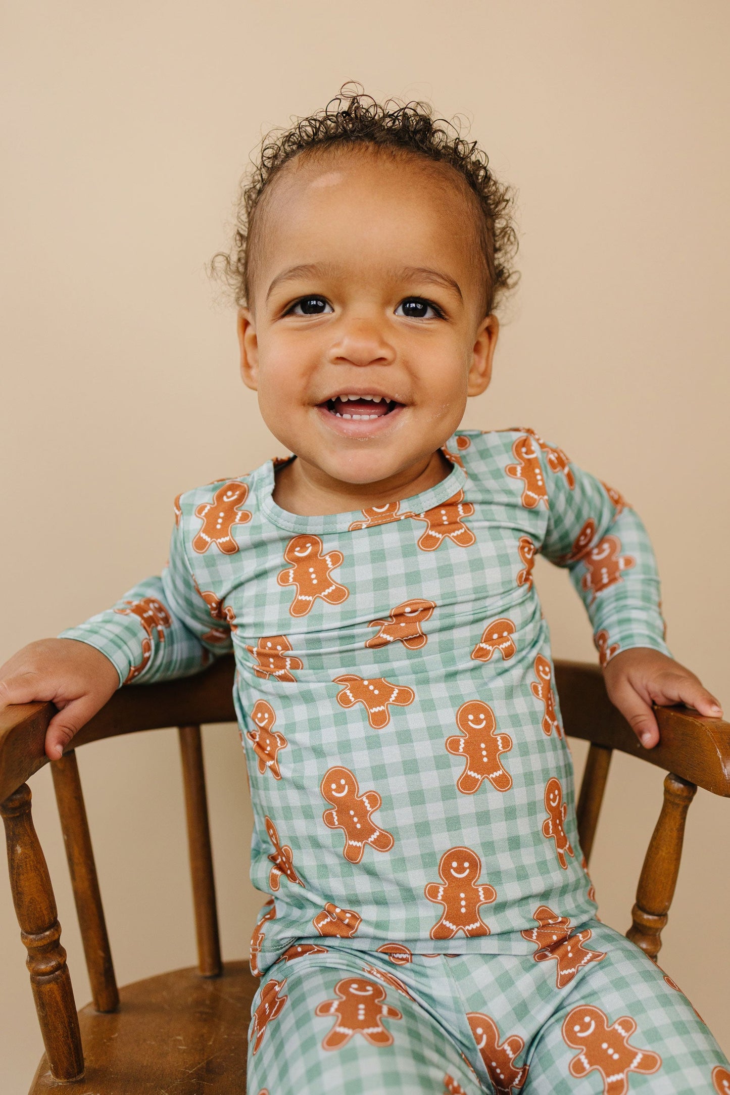 Gingerbread Gingham Bamboo Two Piece Pajama Set | Toddler & Kids