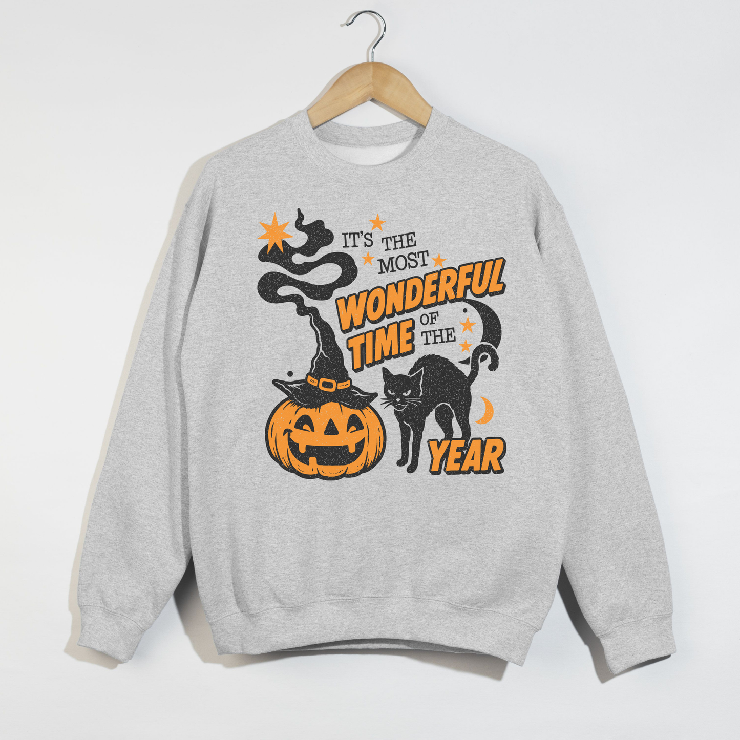 It's the Most Wonderful Time of the Year Halloween Sweatshirt | Vintage Pumpkin & Black Cat Crewneck
