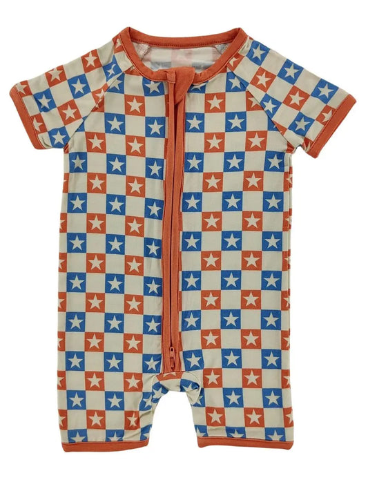 Patriotic Check Bamboo Romper | Baby