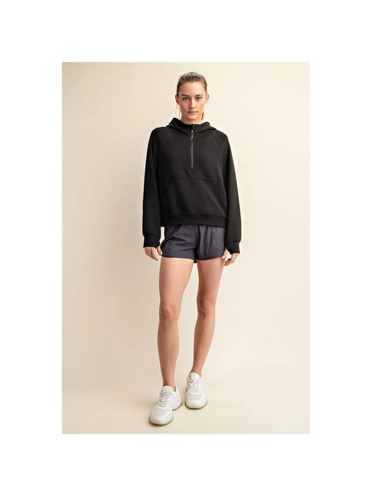 Modal Scuba Quarter Zip Hoodie Jacket | Black