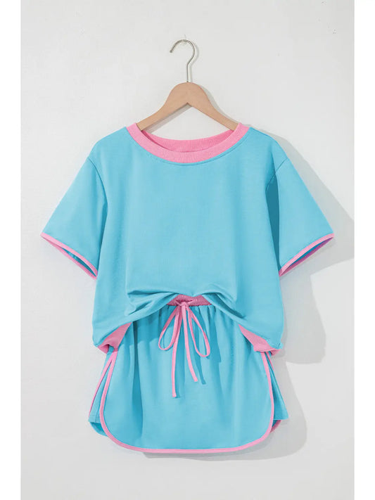 Colorblock Short Sleeve Skort Set