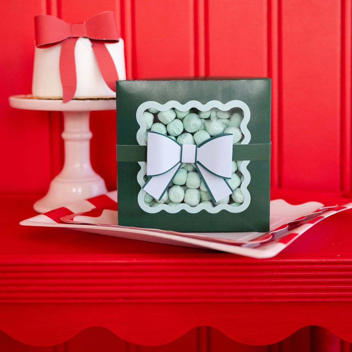 Green Bow Ric Rac Cookie Boxes