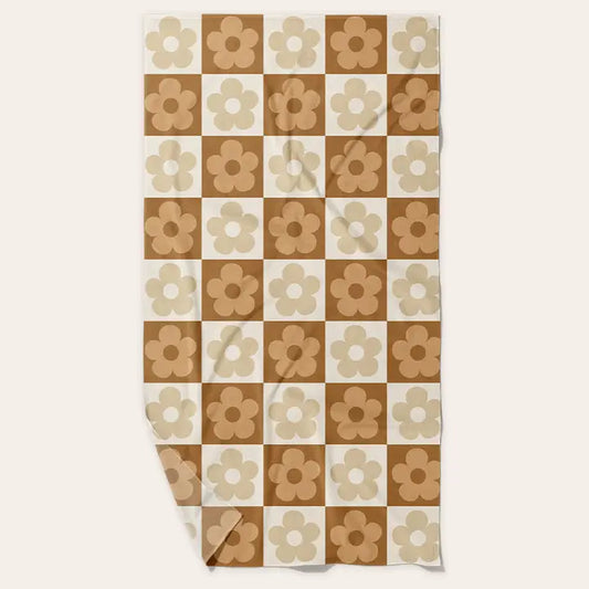 Flower Brown Check Quick Dry Beach Pool Towel