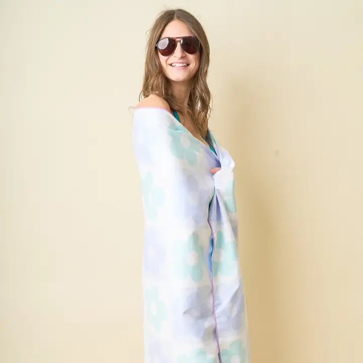 Flower Blue Check Quick Dry Beach Pool Towel