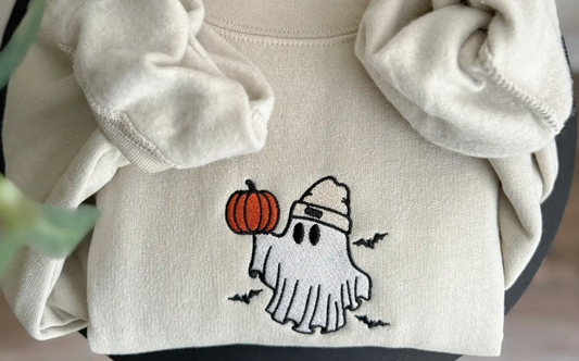 Ghost Pumpkin Embroidered Crewneck