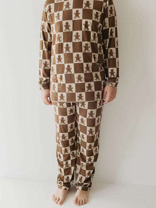 Gingerbread Check Bamboo Pajamas | Straight Leg Kids & Teens