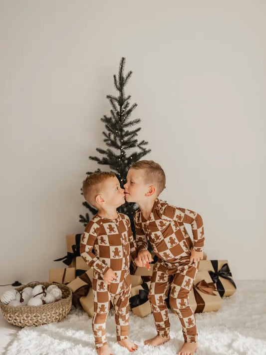Gingerbread Check Bamboo Pajamas | Toddler & Kids