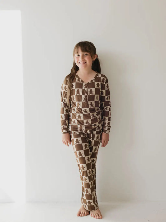 Gingerbread Check Bamboo Pajamas | Flare Leg Girls & Teens