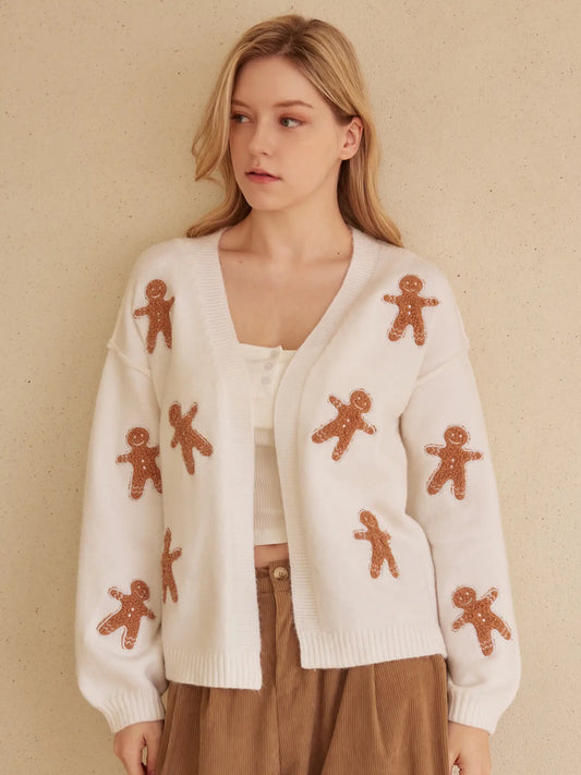Gingerbread Man Patch Cardigan Sweater | Women