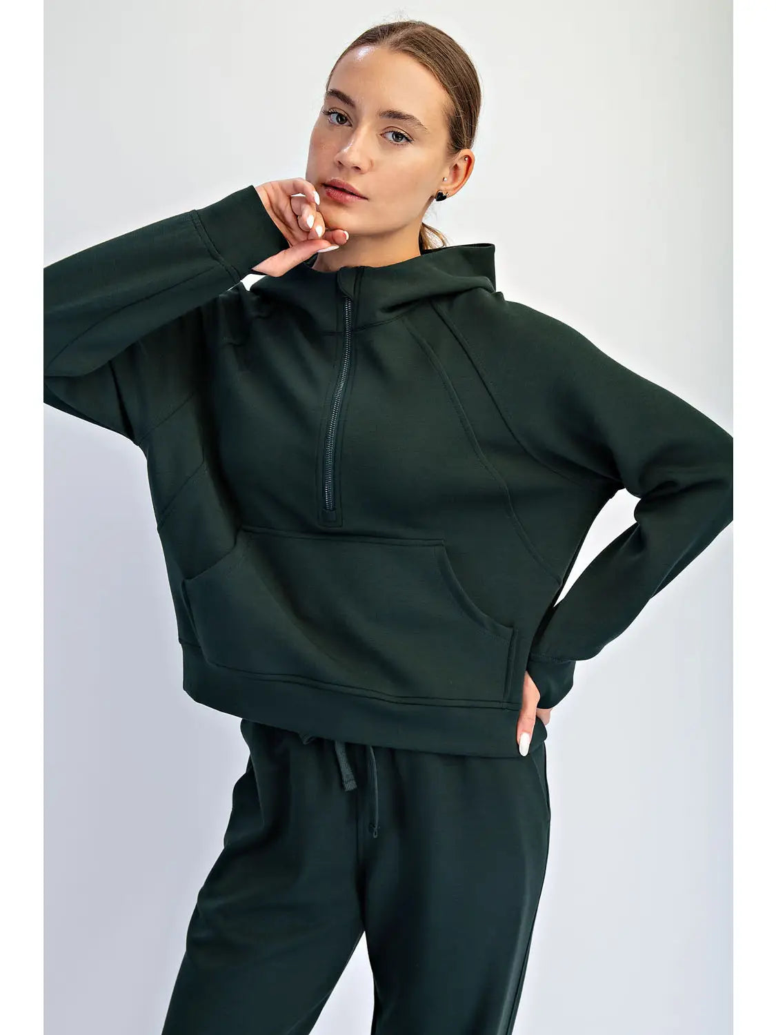 Modal Scuba Quarter Zip Hoodie Jacket | 2 Colorways
