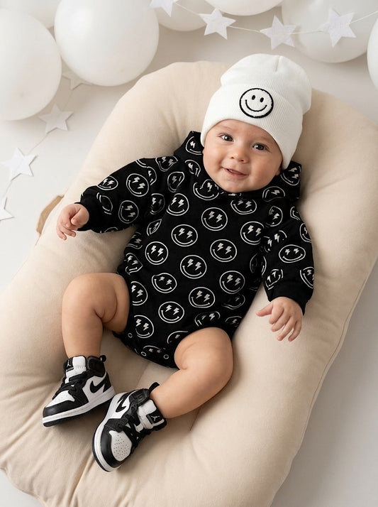 Hooded Bubble Romper  | Electric Smiley