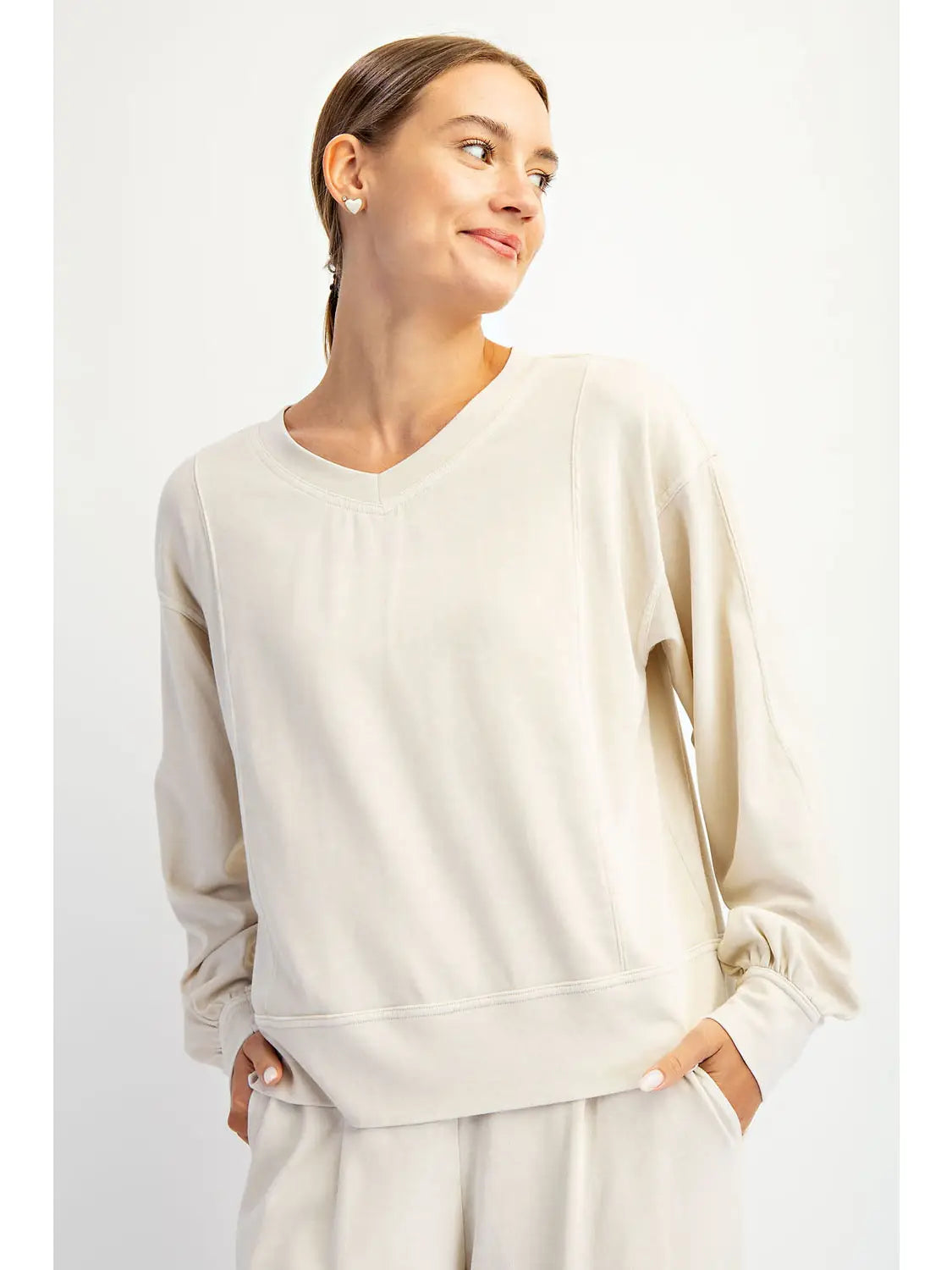 Mineral Washed Cotton V-Neck Top | 2 Colorways
