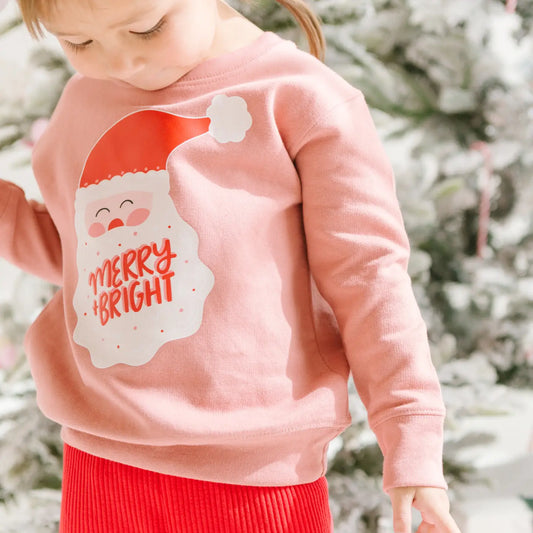 Merry and Bright Santa Christmas Sweatshirt | Toddler & Kids