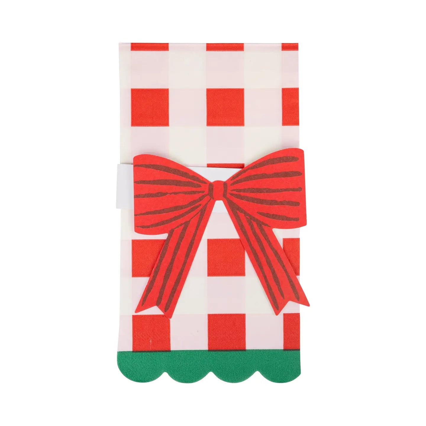 Gingham Christmas Napkin with Bow Paper Ring