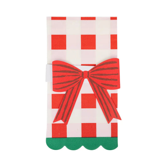 Gingham Christmas Napkin with Bow Paper Ring