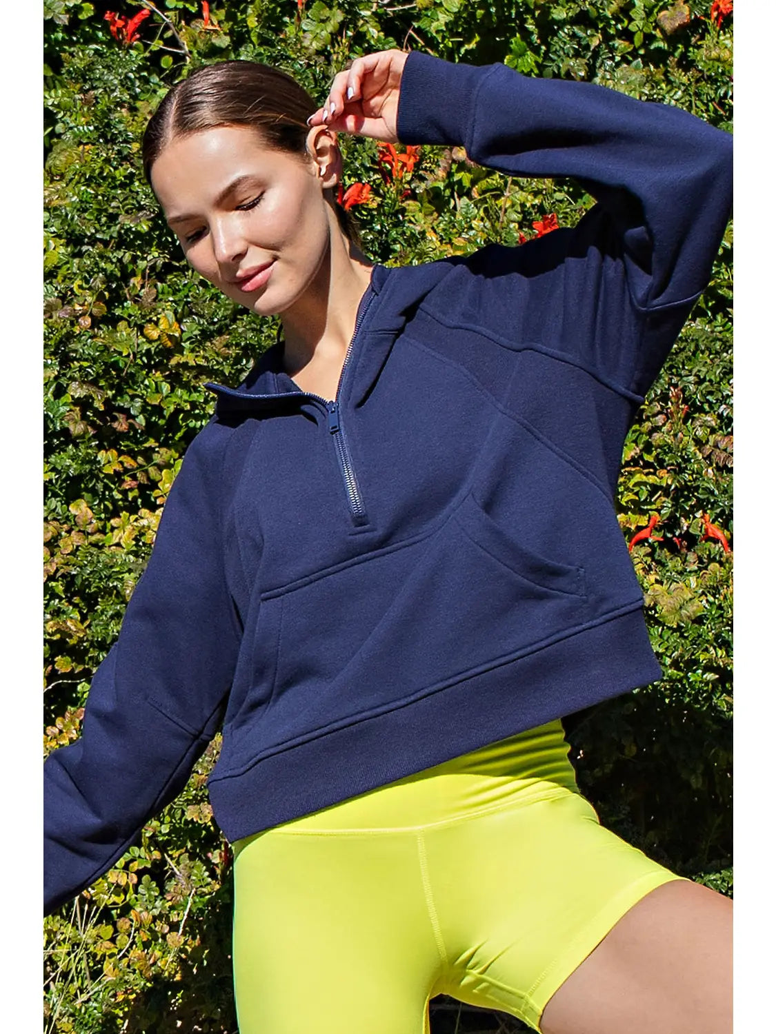 French Terry Cropped Hoodie Jacket | Navy