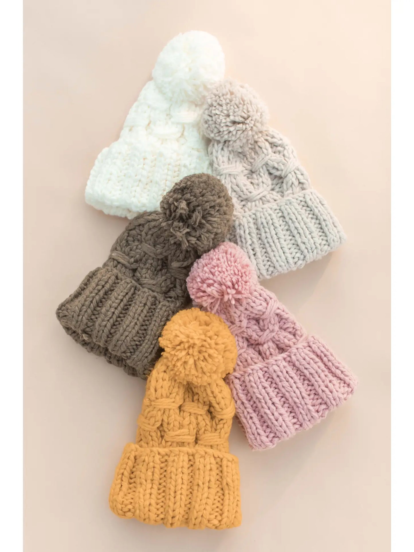 Pom Solid Color Knit Beanies