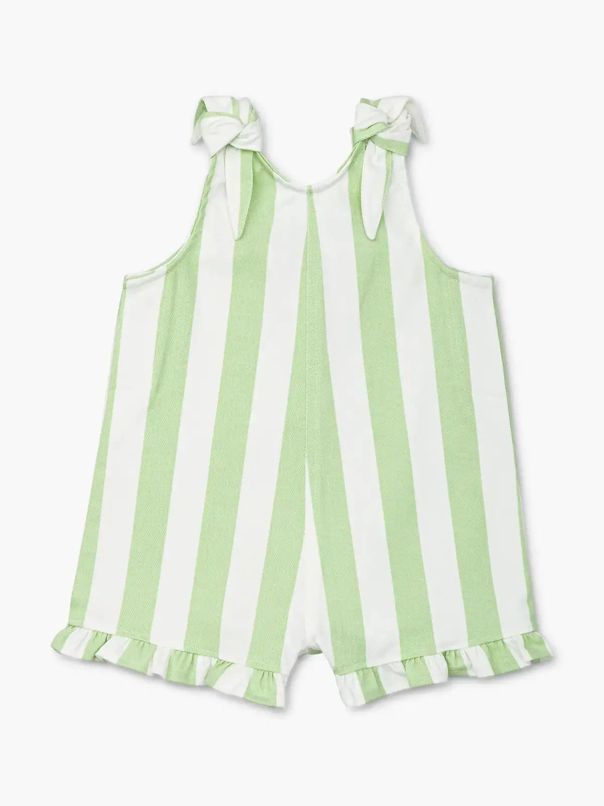 Ruffle Tie Green Cabana Stripe Romper | Toddler
